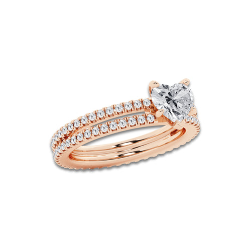 1.69 ctw Heart Lab-Grown Diamond Double Row Diamond Engagement Ring in 14K Rose Gold for Women | Colorless E, VS1 Clarity, IGI Certified 1.00 ct Center Diamond