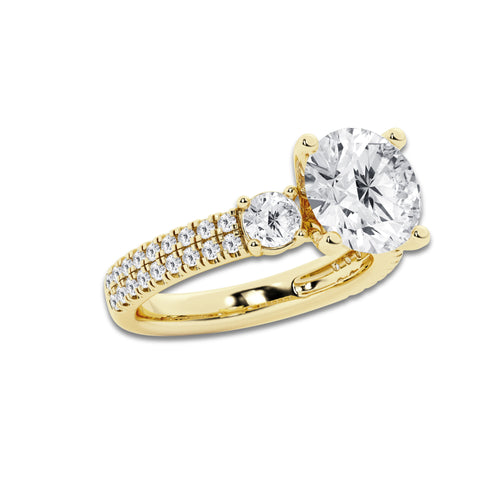 4.46 ctw Round Lab-Grown Diamond Three Stone Double Row Engagement Ring in 14K Yellow Gold for Women | E Color, VS1 Clarity, IGI Certified 3.50 ct Center Diamond