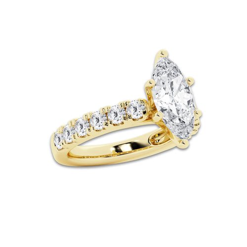3.50 ctw Marquise Lab-Grown Diamond Split-Prong Set Side Stone Engagement Ring in 14K Yellow Gold for Women | Colorless E, VS1 Clarity, IGI Certified 2.50 ct Center Diamond