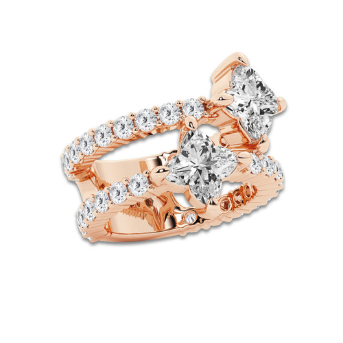 4 1/4 ctw Flower Lab Grown Diamond Asymmetric Ring 14K Rose Gold, E, VS1 | IGI Certified