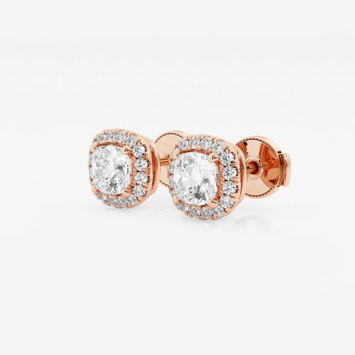 1 1/5 ctw Cushion Lab Grown Diamond Halo Stud Earrings 14K Rose Gold, E, VS1