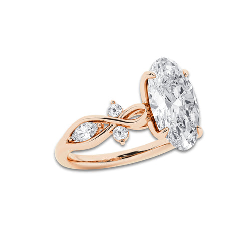 Beatrix 2 1/2 ctw Moval Lab Grown Diamond Vintage Side Stone Engagement Ring 14K Rose Gold, EF, VS2 | IGI Certified, 2 ct Center