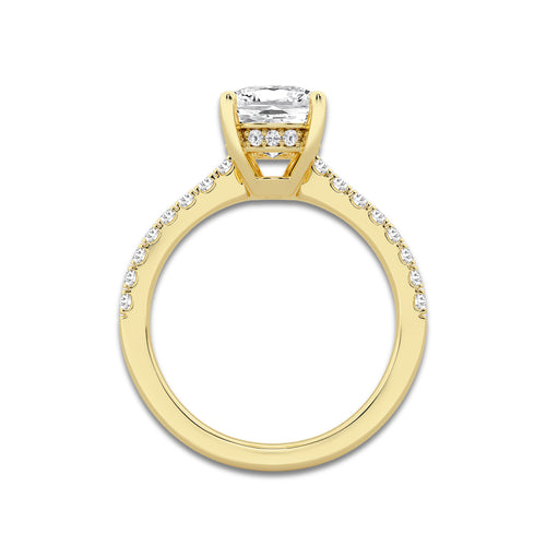 2.78 ctw Elongated Cushion Lab-Grown Diamond Hidden Halo Side Stone Engagement Ring in 18K Yellow Gold for Women | Colorless E, VS1 Clarity, IGI Certified 2.50 ct Center Diamond