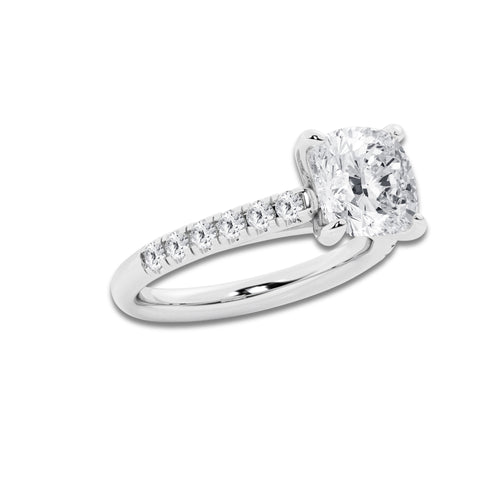 3.40 ctw Cushion Lab-Grown Diamond Pave Engagement Ring in 14K White Gold for Women | D Color, VVS1 Clarity, IGI Certified 3.00 ct Center Diamond