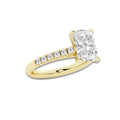 3.40 ctw Radiant Lab-Grown Diamond Pave Engagement Ring in 14K Yellow Gold for Women | D Color, VVS1 Clarity, IGI Certified 3.00 ct Center Diamond