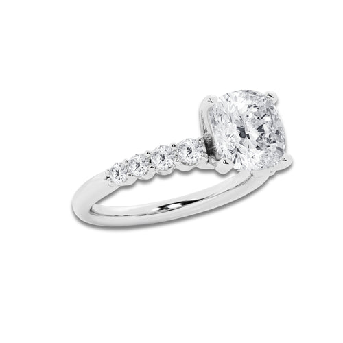 3.54 Ct Cushion Lab-Grown Diamond Half Eternity Engagement Ring in Platinum for Female, Colorless (D), VVS1 Clarity | IGI Certified, 3.00 Ct Center Diamond