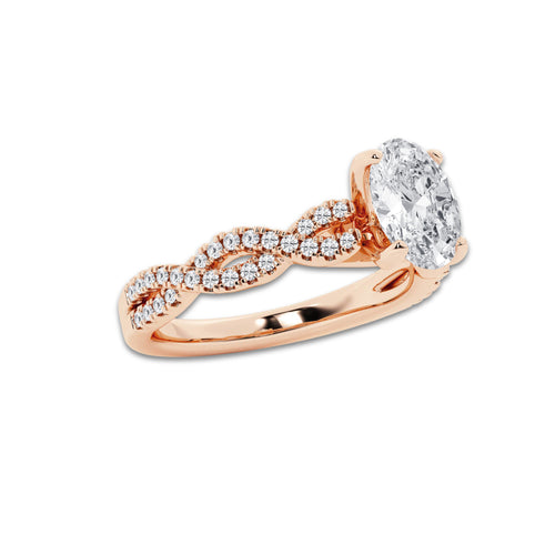 1.00 ctw Oval Lab-Grown Diamond Twisted Shank Engagement Ring in 14K Rose Gold for Women | E Color, VS1 Clarity, Not Certified 0.75 ct Center Diamond