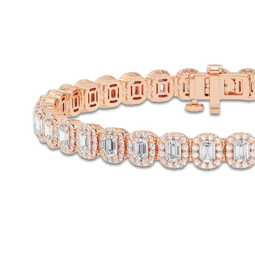 7 1/5 ctw Emerald Lab Grown Diamond Halo Bracelet - 7 Inches 14K Rose Gold, DE, VS1