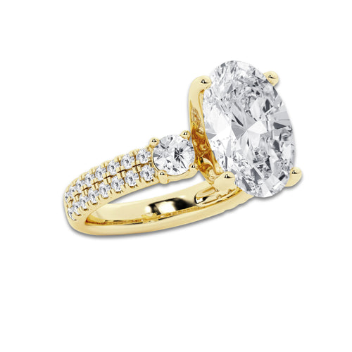 7.96 ctw Oval Lab-Grown Diamond Three Stone Double Row Engagement Ring in 14K Yellow Gold for Women | E Color, VS1 Clarity, IGI Certified 7.00 ct Center Diamond
