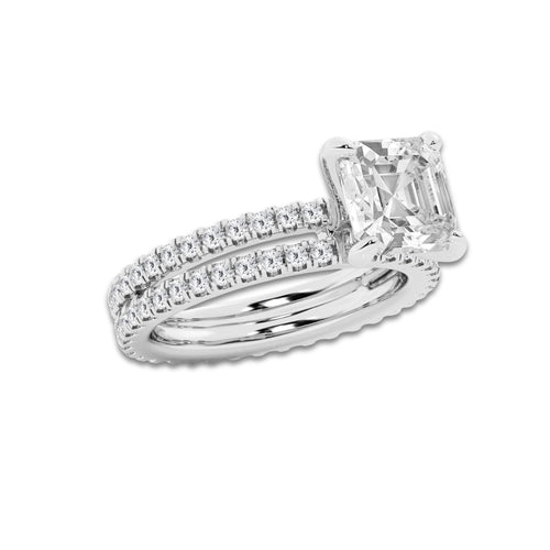 3.89 ctw Asscher Lab-Grown Diamond Double Row Diamond Engagement Ring in Platinum for Women | Colorless D, VVS1 Clarity, IGI Certified 3.00 ct Center Diamond