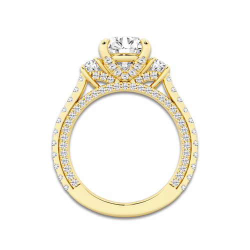 Hyacinth 4 1/2 ctw Round Lab Grown Diamond Three Stone Engagement Ring with Side Diamonds 14K Yellow Gold, D, VVS | IGI Certified, 3 ct Center