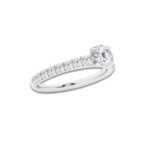 0.89 ctw Round Lab-Grown Diamond Pave Engagement Ring in Platinum for Women | E Color, VS1 Clarity, IGI Certified 0.50 ct Center Diamond