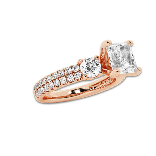 2.25 ctw Asscher Lab-Grown Diamond Three Stone Double Row Engagement Ring in 14K Rose Gold for Women | D Color, VVS1 Clarity, IGI Certified 1.50 ct Center Diamond