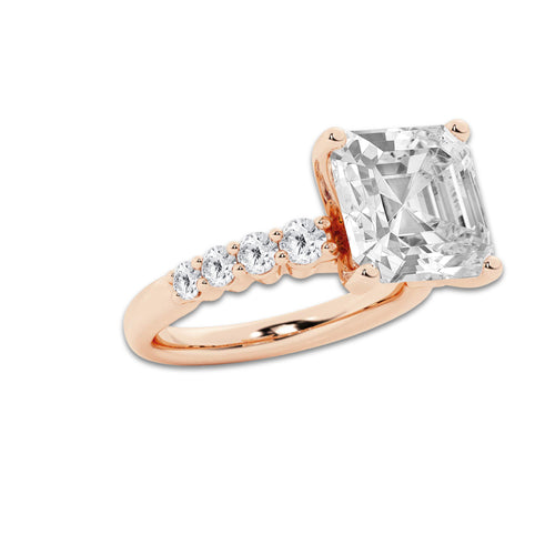 6.66 Ct Asscher Lab-Grown Diamond Half Eternity Engagement Ring in 14K Rose Gold for Female, Colorless (D), VVS1 Clarity | IGI Certified, 6.00 Ct Center Diamond