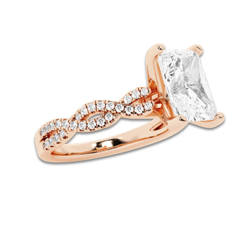 2.73 ctw Radiant Lab-Grown Diamond Twisted Shank Engagement Ring in 14K Rose Gold for Women | D Color, VVS1 Clarity, IGI Certified 2.50 ct Center Diamond