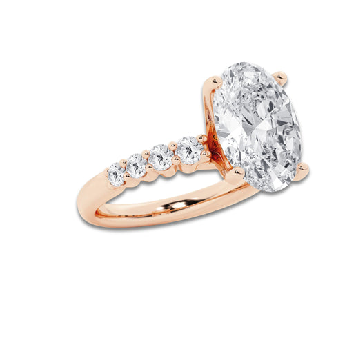 6.66 Ct Oval Lab-Grown Diamond Half Eternity Engagement Ring in 14K Rose Gold for Female, Colorless (E), VS1 Clarity | IGI Certified, 6.00 Ct Center Diamond