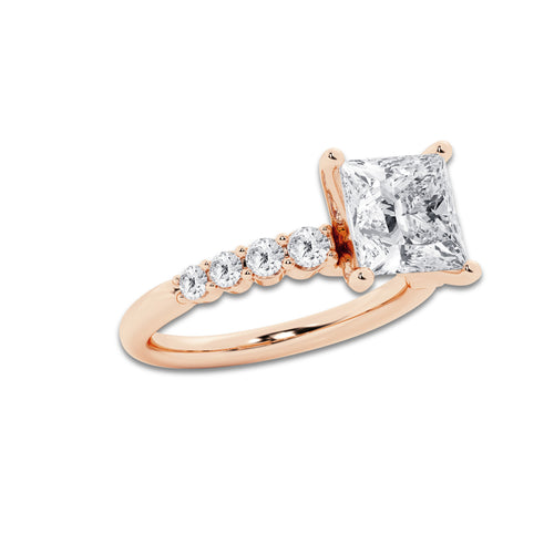 4.66 Ct Princess Lab-Grown Diamond Half Eternity Engagement Ring in 14K Rose Gold for Female, Colorless (E), VS1 Clarity | IGI Certified, 4.00 Ct Center Diamond