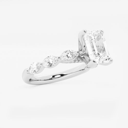 1.91 ctw Emerald Lab-Grown Diamond Marquise Side Stone Engagement Ring in 14K White Gold for Women | Colorless E, VS1 Clarity, IGI Certified 1.50 ct Center Diamond