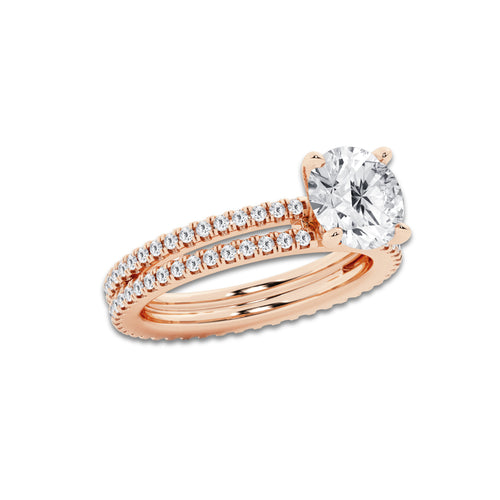 2.69 ctw Round Lab-Grown Diamond Double Row Diamond Engagement Ring in 14K Rose Gold for Women | Colorless D, VVS1 Clarity, IGI Certified 2.00 ct Center Diamond