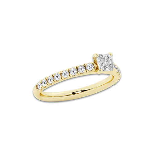 0.89 ctw Asscher Lab-Grown Diamond Pave Engagement Ring in 14K Yellow Gold for Women | E Color, VS1 Clarity, IGI Certified 0.50 ct Center Diamond
