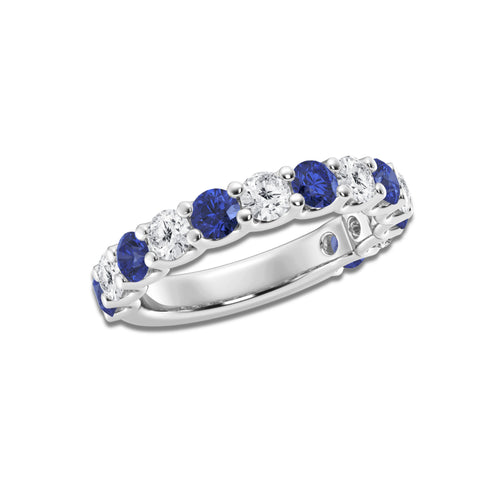 Janelle 3.50mm Round Cut Created Sapphire and 7/8 ctw Round Lab Grown Diamond Wedding Band 14K White Gold, DE, VS1