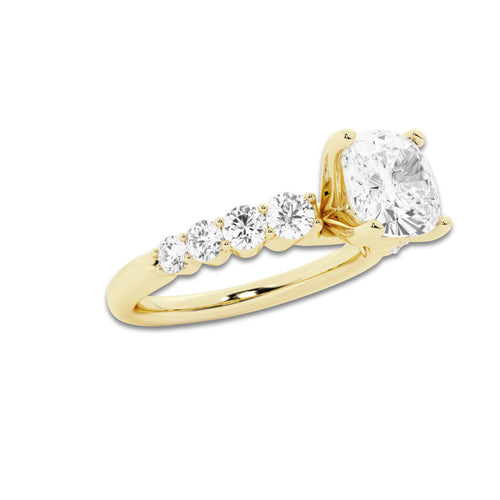 2.54 ctw Cushion Lab-Grown Diamond Side Stone Engagement Ring in 14K Yellow Gold for Women | Colorless D, VVS1 Clarity, IGI Certified 2.00 Ct Center Diamond
