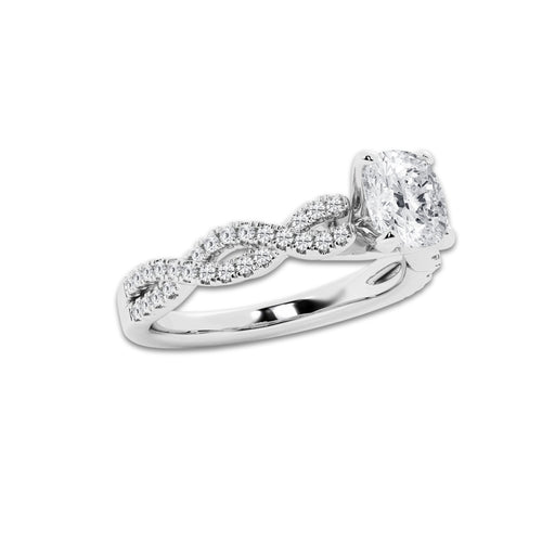 1.00 ctw Cushion Lab-Grown Diamond Twisted Shank Engagement Ring in Platinum for Women | E Color, VS1 Clarity, Not Certified 0.75 ct Center Diamond