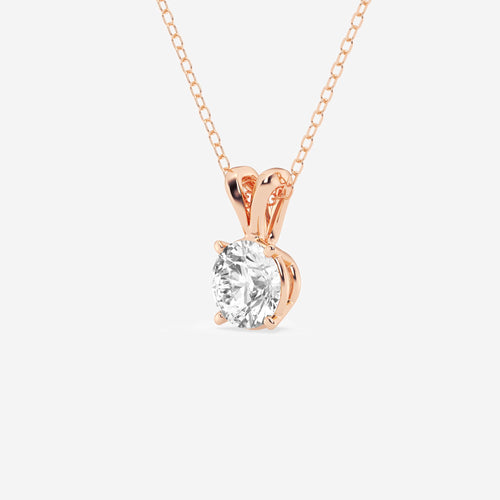 1 ctw Round Lab Grown Diamond Split Bail Solitaire Pendant with Adjustable Chain 14K Rose Gold, F, VS2 | IGI Certified, 1 ct Center