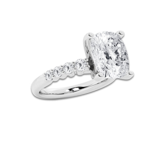6.66 Ct Elongated Cushion Lab-Grown Diamond Half Eternity Engagement Ring in 14K White Gold for Female, Colorless (E), VS1 Clarity | IGI Certified, 6.00 Ct Center Diamond