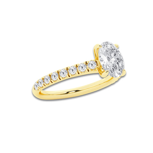 1.39 ctw Oval Lab-Grown Diamond Pave Engagement Ring in 14K Yellow Gold for Women | D Color, VVS1 Clarity, IGI Certified 1.00 ct Center Diamond