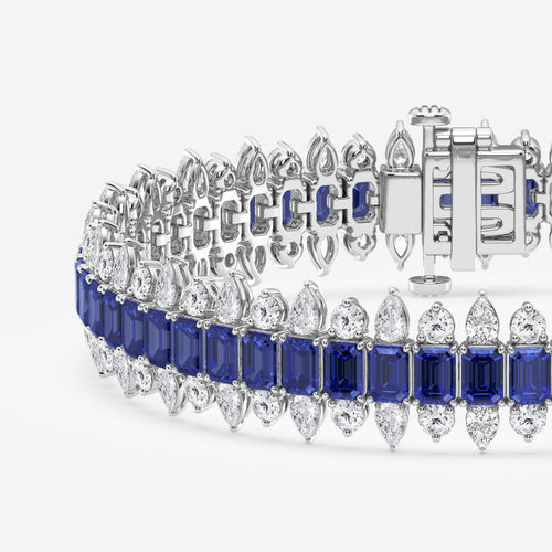 14 1/2 Emerald Cut Created Sapphire and Round and Pear Lab Grown Diamond Bracelet - 7 Inches Platinum