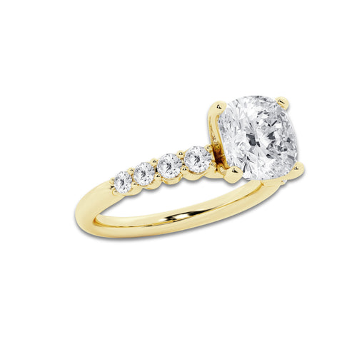 3.54 ctw Cushion Lab-Grown Diamond Side Stone Engagement Ring in 14K Yellow Gold for Women | Colorless D, VVS1 Clarity, IGI Certified 3.00 Ct Center Diamond