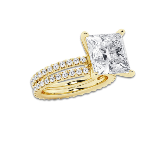 9.22 ctw Princess Lab-Grown Diamond Double Row Diamond Engagement Ring in 14K Yellow Gold for Women | Colorless E, VS1 Clarity, IGI Certified 8.00 ct Center Diamond