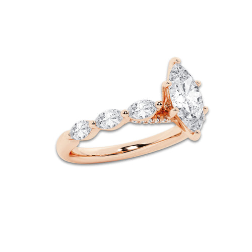 1.16 ctw Marquise Lab-Grown Diamond Marquise Side Stone Engagement Ring in 14K Rose Gold for Women | Colorless E, VS1 Clarity, IGI Certified 0.75 ct Center Diamond