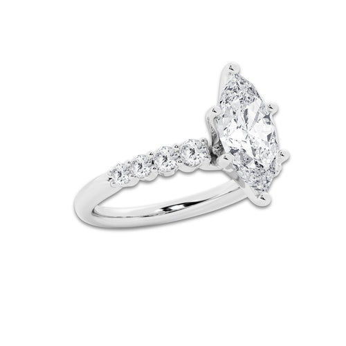 3.54 Ct Marquise Lab-Grown Diamond Half Eternity Engagement Ring in Platinum for Female, Colorless (E), VS1 Clarity | IGI Certified, 3.00 Ct Center Diamond