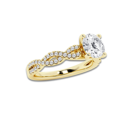 1.25 ctw Round Lab-Grown Diamond Twisted Shank Engagement Ring in 14K Yellow Gold for Women | D Color, VVS1 Clarity, IGI Certified 1.00 ct Center Diamond