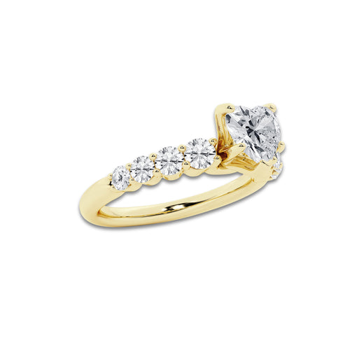 1.54 Ct Heart Lab-Grown Diamond Half Eternity Engagement Ring in 14K Yellow Gold for Female, Colorless (D), VVS1 Clarity | IGI Certified, 1.00 Ct Center Diamond