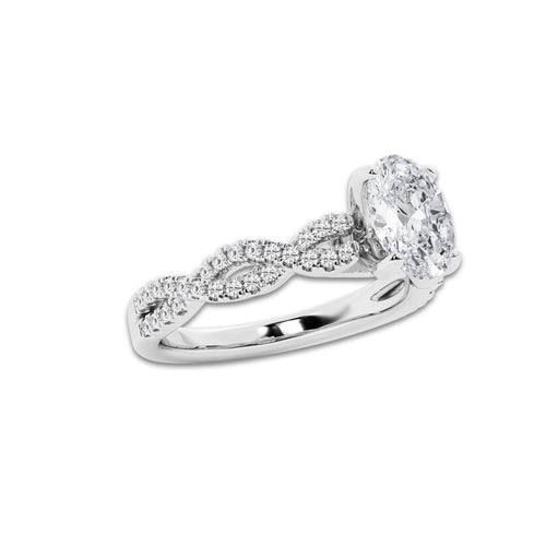 1.25 ctw Oval Lab-Grown Diamond Twisted Shank Engagement Ring in Platinum for Women | E Color, VS1 Clarity, IGI Certified 1.00 ct Center Diamond