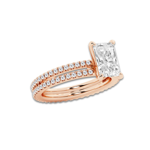 2.69 ctw Radiant Lab-Grown Diamond Double Row Diamond Engagement Ring in 14K Rose Gold for Women | Colorless D, VVS1 Clarity, IGI Certified 2.00 ct Center Diamond