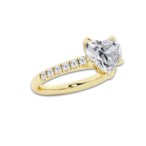 3.40 ctw Heart Lab-Grown Diamond Pave Engagement Ring in 14K Yellow Gold for Women | E Color, VS1 Clarity, IGI Certified 3.00 ct Center Diamond