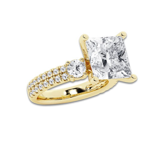 7.96 ctw Princess Lab-Grown Diamond Three Stone Double Row Engagement Ring in 14K Yellow Gold for Women | E Color, VS1 Clarity, IGI Certified 7.00 ct Center Diamond