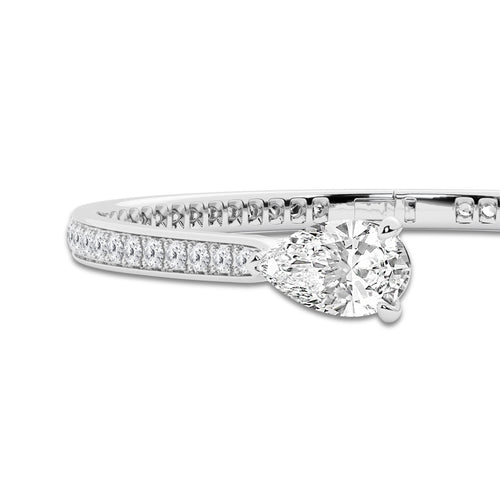 6 2/5 ctw Pear Lab Grown Diamond Hinged Open Pave Bangle Bracelet 14K White Gold, E, VS1