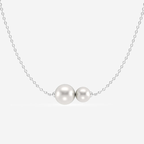 5.5 - 8.0 mm Cultured Freshwater Pearl Double Stone Adjustable Necklace 14K White Gold