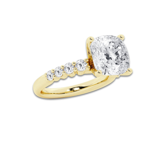 8.66 Ct Cushion Lab-Grown Diamond Half Eternity Engagement Ring in 14K Yellow Gold for Female, Colorless (D), VVS1 Clarity | IGI Certified, 8.00 Ct Center Diamond