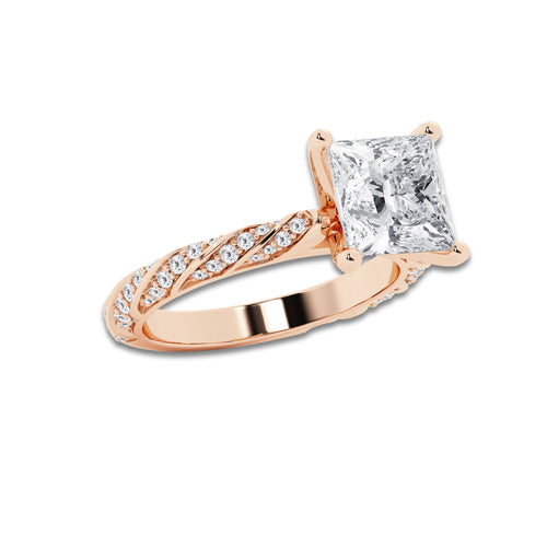 3.44 ctw Princess Lab-Grown Diamond Twisted Band Engagement Ring in 14K Rose Gold for Women | Colorless D, VVS1 Clarity, IGI Certified 3.00 ct Center Diamond