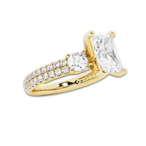 3.00 ctw Radiant Lab-Grown Diamond Three Stone Double Row Engagement Ring in 14K Yellow Gold for Women | D Color, VVS1 Clarity, IGI Certified 2.00 ct Center Diamond