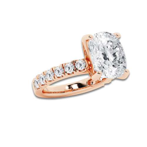 8.00 ctw Elongated Cushion Lab-Grown Diamond Split-Prong Set Side Stone Engagement Ring in 14K Rose Gold for Women | Colorless D, VVS1 Clarity, IGI Certified 7.00 ct Center Diamond