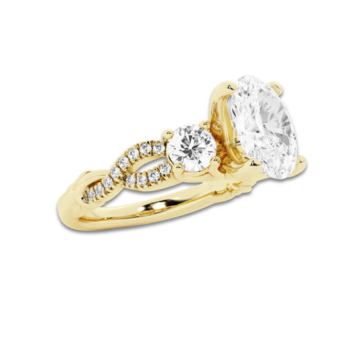 1.98 ctw Oval Lab-Grown Diamond Side Stone Engagement Ring in 14K Yellow Gold for Women | Colorless D, VVS1 Clarity, IGI Certified 1.50 ct Center Diamond