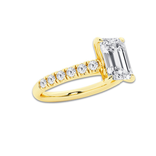 2.41 ctw Emerald Lab-Grown Diamond Pave Engagement Ring in 14K Yellow Gold for Women | D Color, VVS1 Clarity, IGI Certified 2.00 ct Center Diamond