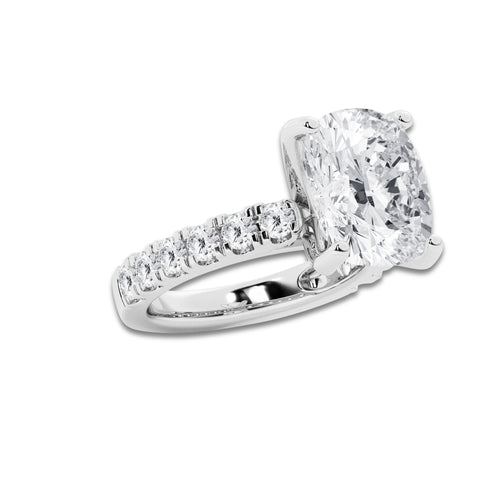8.00 ctw Elongated Cushion Lab-Grown Diamond Split-Prong Set Side Stone Engagement Ring in 14K White Gold for Women | Colorless D, VVS1 Clarity, IGI Certified 7.00 ct Center Diamond